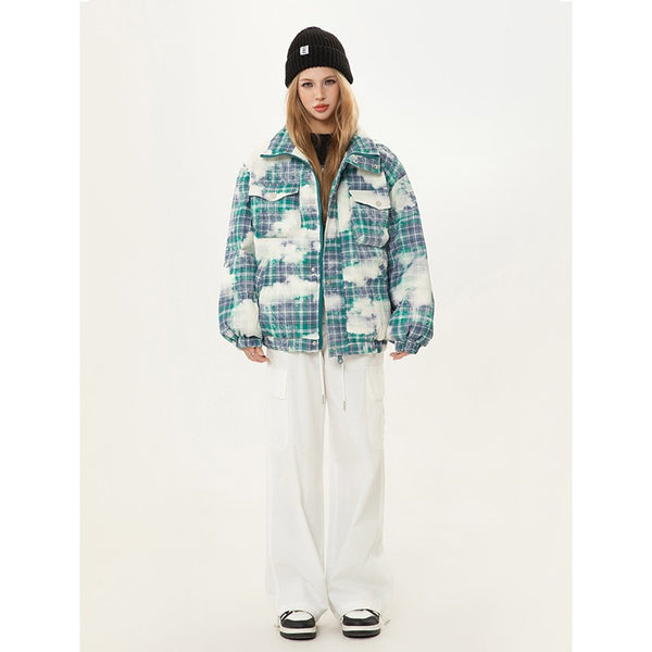 Abrigo de Algodón Cuadros Retro Holgado para Invierno