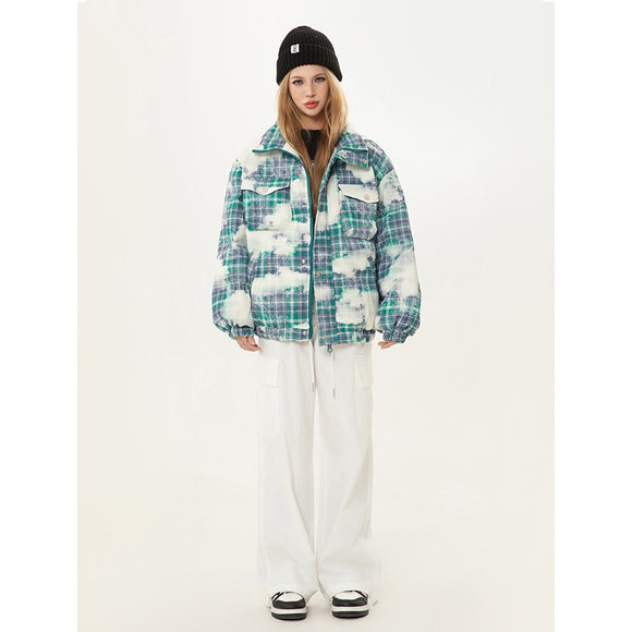 Abrigo de Algodón Cuadros Retro Holgado para Invierno