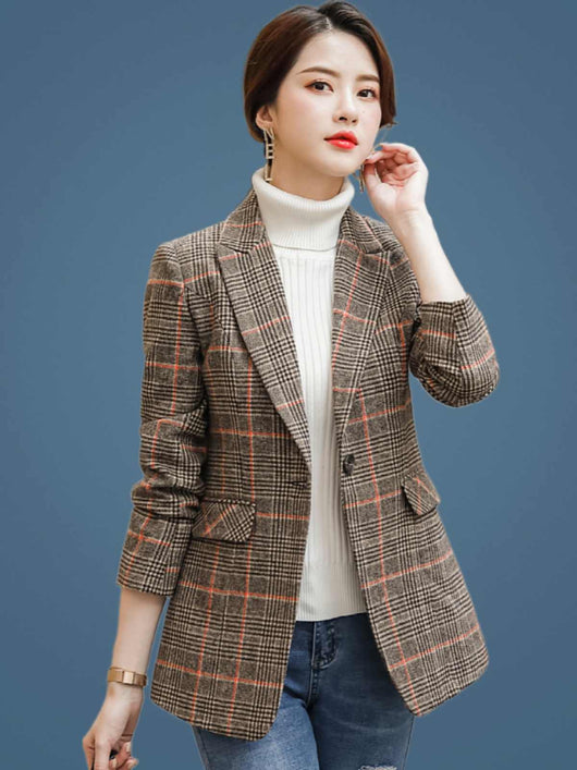Blazer Cuadriculado Mujer con Cintura Ajustada - Image 3