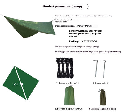 Hamaca de Camping Aérea con Red Antimosquitos y Toldo Impermeable 270×270cm - Image 6