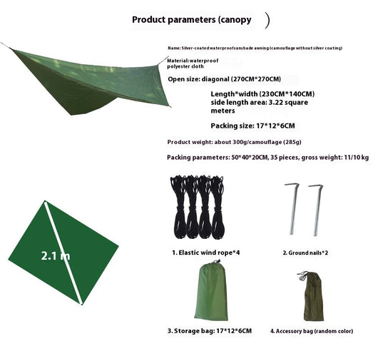 Hamaca de Camping Aérea con Red Antimosquitos y Toldo Impermeable 270×270cm - Image 6