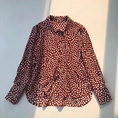 Camisa Vintage Burdeos con Lunares en Seda - Cuello Solapa Manga Larga - Image 26