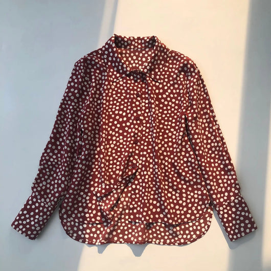 Camisa Vintage Burdeos con Lunares en Seda - Cuello Solapa Manga Larga - Image 26