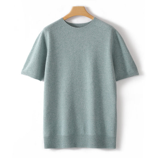 Suéter Tejido Manga Corta Hombre - Camiseta Casual Color Sólido - Image 10