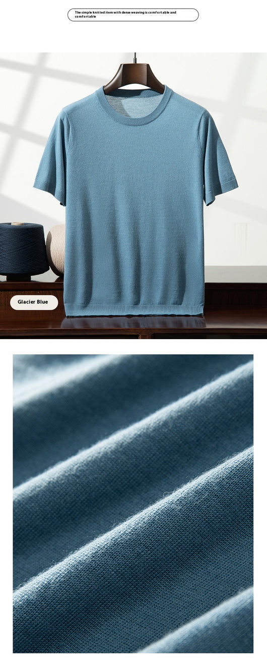 Camiseta Manga Corta Hombre Cuello Redondo Tejida Suelta Casual - Image 19