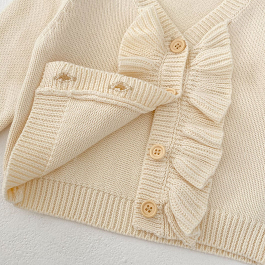 Abrigo Tejido para Niña con Cuello en V y Volantes - Primavera - Image 15