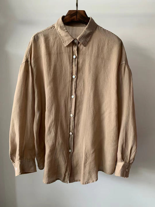 Blusa Holgada de Tencel y Lino Vintage para Mujer - Manga Larga Casual - Image 10
