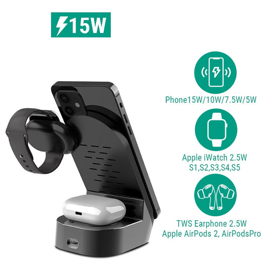 Cargador Inalámbrico 3 en 1 Plegable 15W con Soporte Vertical - Image 6
