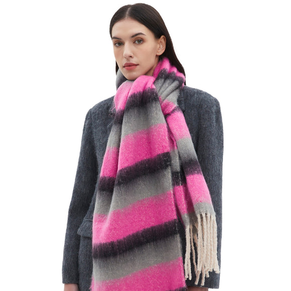 Bufanda Gruesa de Rayas con Flecos para Hombre y Mujer