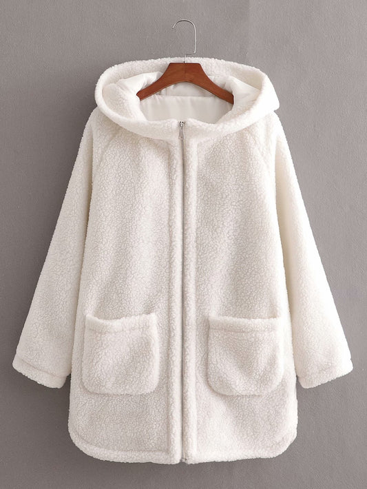 Chaqueta de Lana Suelta con Capucha para Mujer