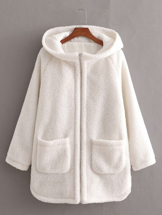 Chaqueta de Lana Suelta con Capucha para Mujer