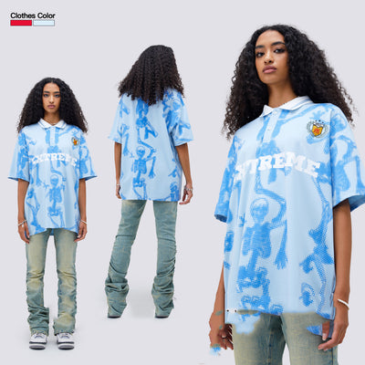 Polo Cuello Alto Estampado Calavera Oversize Manga Corta