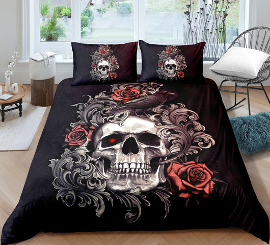 Juego de Cama Estampado 3D Calavera - Funda Nórdica, Sábana y Fundas de Almohada