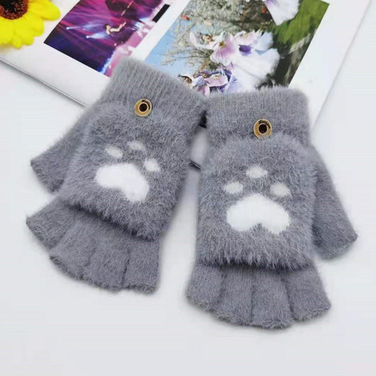 Guantes Mujer Cálidos Medio Dedo Imitación Visón Garra de Gato Convertibles - Image 4