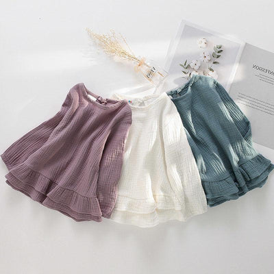 Blusa Infantil de Algodón y Lino con Volantes y Mangas Largas - Image 2