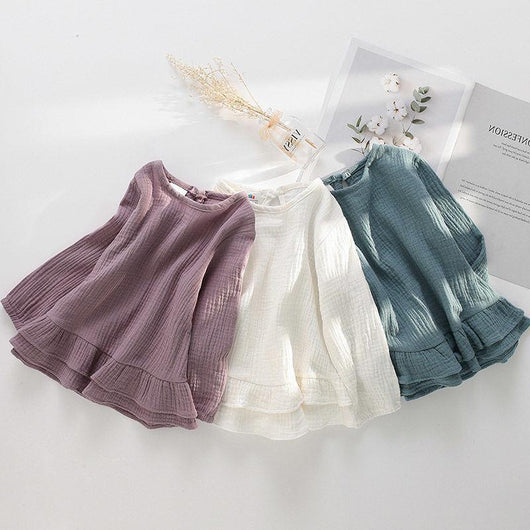 Blusa Infantil de Algodón y Lino con Volantes y Mangas Largas - Image 2