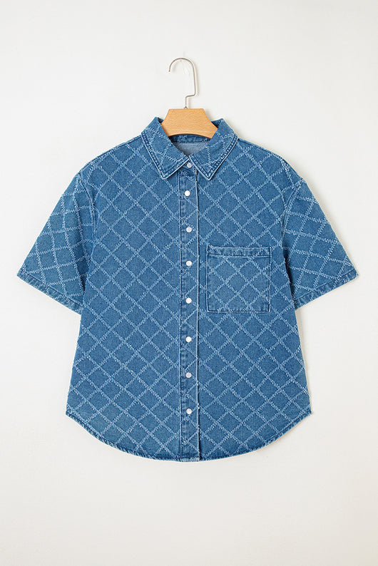 Camisa de Mezclilla con Estampado Cuadros para Mujer - Image 14