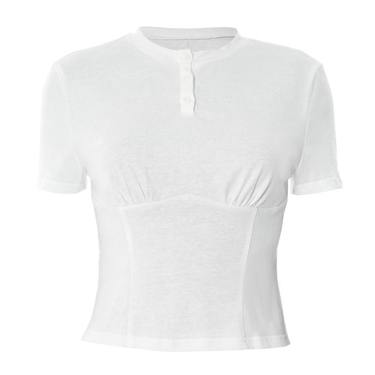 Blusa Básica para Mujer con Cuello Redondo, Botones y Hombros Caídos - Image 8