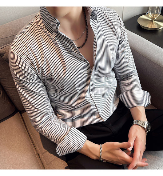 Camisa Manga Larga a Rayas para Hombre Otoño Invierno - Image 13