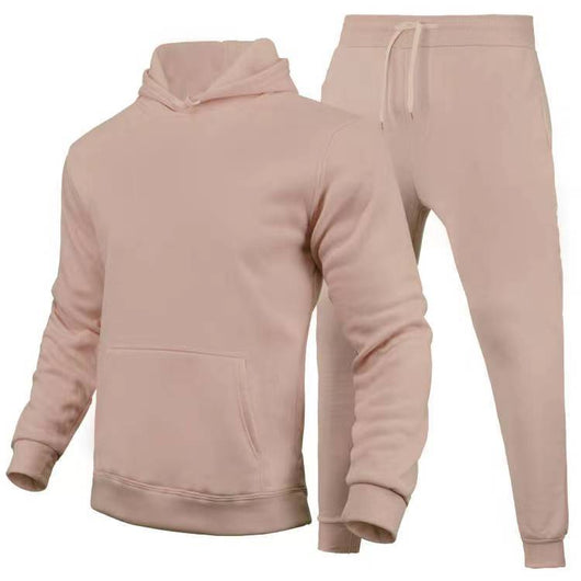 Men's navy blue slim-fit solid color hoodie and matching sweatpants set with drawstring hood and ribbed cuffs. - Image 27