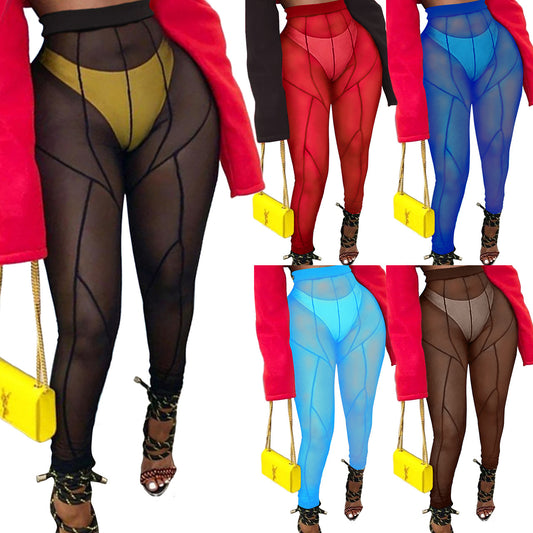 Pantalones Casuales Multicolor con Detalle Mesh y Levantador de Cadera