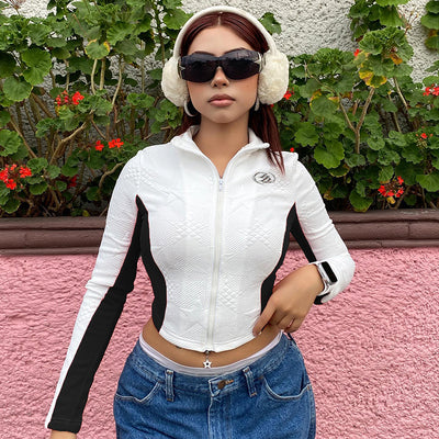 Playera Motociclista para Mujer con Contraste Blanco y Negro y Cierre - Image 4