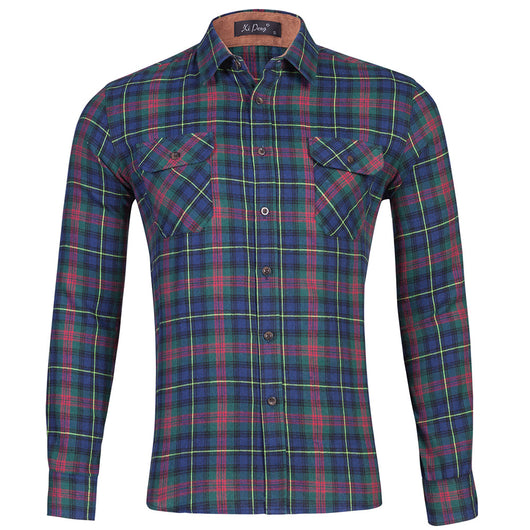 Camisa de Cuadros Doble Bolsa Manga Larga para Hombre - Image 5