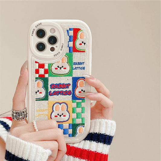 Funda para Celular Bordada con Osito y Conejito