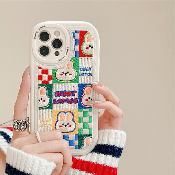 Funda para Celular Bordada con Osito y Conejito
