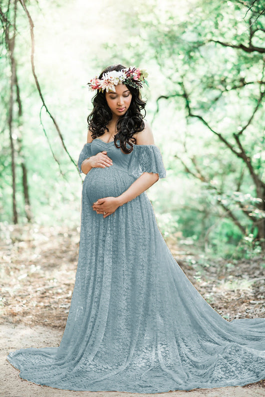 Vestido de Maternidad Corto con Encaje y Cola Elegante - Image 8
