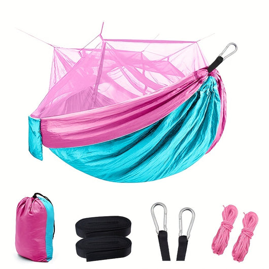 Hamaca Camping Doble Portátil con Red Antimosquitos y Correas para Árboles - Image 9