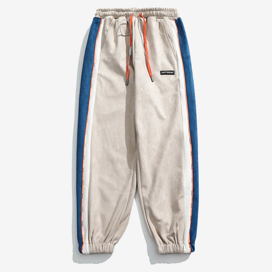 Pantalón Suelto de Gamuza con Contraste de Colores y Cintura Ajustable