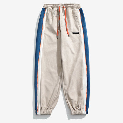 Pantalón Suelto de Gamuza con Contraste de Colores y Cintura Ajustable