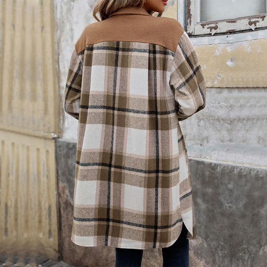 Abrigo Largo de Cuadros Cepillado con Bolsillos - Chaqueta de Invierno para Mujer - Image 2