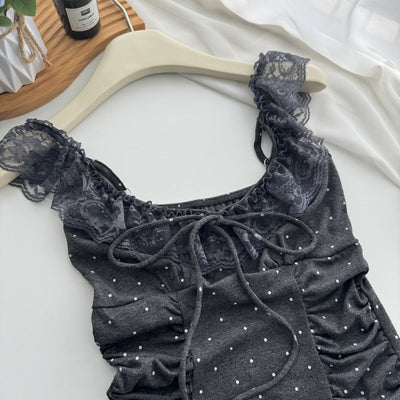 Blusa Crop Ajustada con Volantes, Encaje y Lunares - Manga Casquete - Image 28