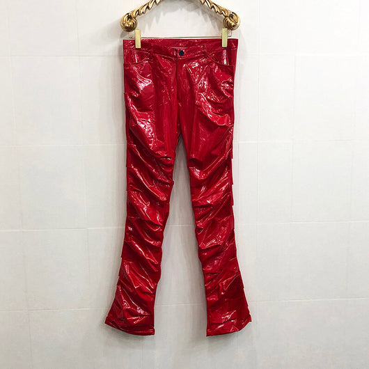Pantalones de Cuero Plisados Acampanados Mirror Fit para Hombre y Mujer - Image 9
