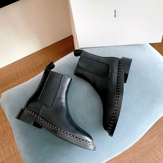 Botas Cortas de Cuero Estudadas Estilo Británico para Mujer - Image 3
