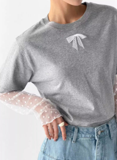 Playera de Manga Larga con Paneles de Malla y Lunares - Image 2