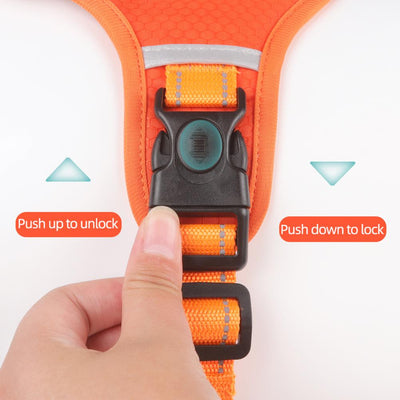 Orange no-pull dog harness with reflective strips, adjustable buckles, and a top handle for training and outdoor use. - Image 30