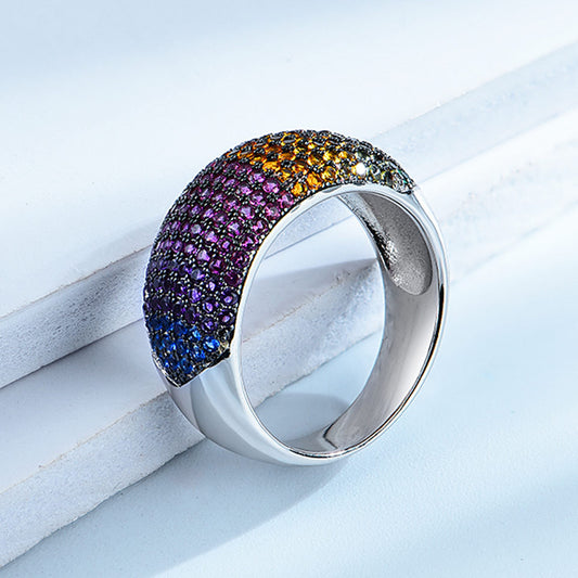 Anillo de Plata S925 para Mujer con Diamantes de Colores Brillantes
