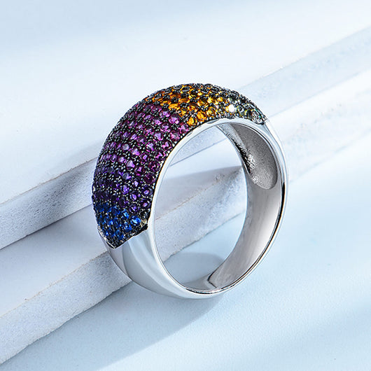 Anillo de Plata S925 para Mujer con Diamantes de Colores Brillantes