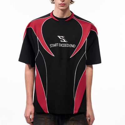Camiseta Deportiva Hombre Manga Corta Estampado Letras Combinado