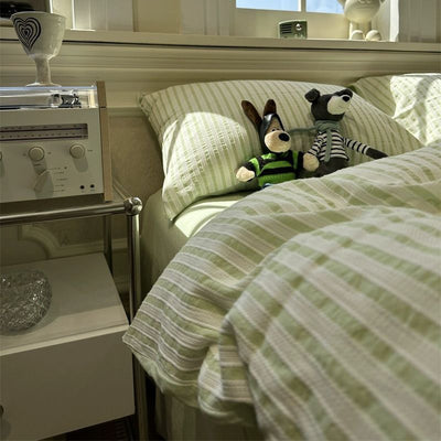 Juego de Cama Acolchado Estilo Coreano a Rayas 4 Piezas - Image 15