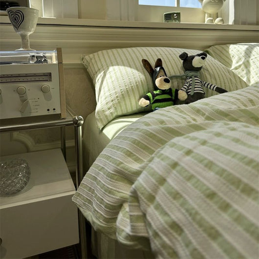 Juego de Cama Acolchado Estilo Coreano a Rayas 4 Piezas - Image 15