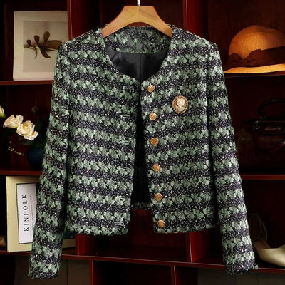 Chaqueta Suelta de Rayas Verdes para Mujer - Estilo Casual Moderno - Image 10