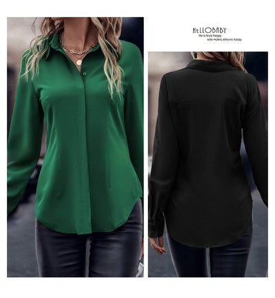 Blusa Ejecutiva Solapa Satinada Manga Larga Slim Fit para Mujer - Image 9