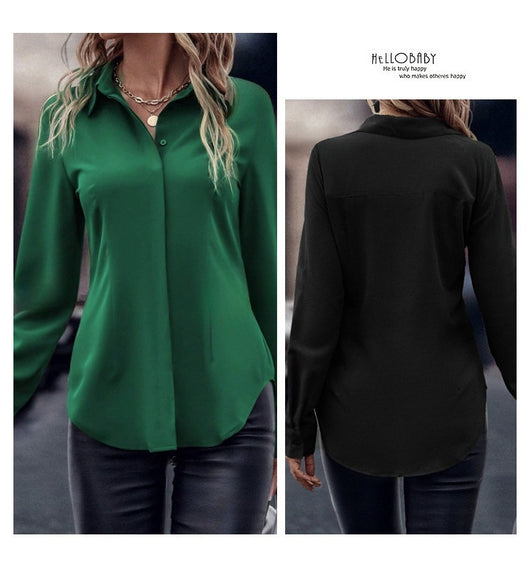 Blusa Ejecutiva Solapa Satinada Manga Larga Slim Fit para Mujer - Image 9