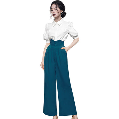 Conjunto Elegante: Blusa con Mangas Abullonadas y Pantalón Talle Alto Pierna Ancha - Image 14