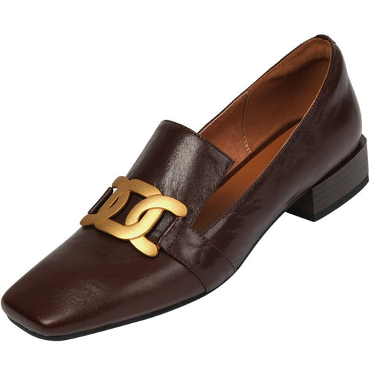 Zapatos de Cuero Marrón Retro con Punta Cuadrada y Tacón Bajo para Mujer - Image 10