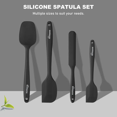 Silicone Spatula Set, Food Grade Rubber Spatula High Heat-Resistant Premium Bpa-Free One Piece Seamless Design Cooking Spatulas Dishwasher Safe Bpa-Free 4 Pack (Black) - Tekeno